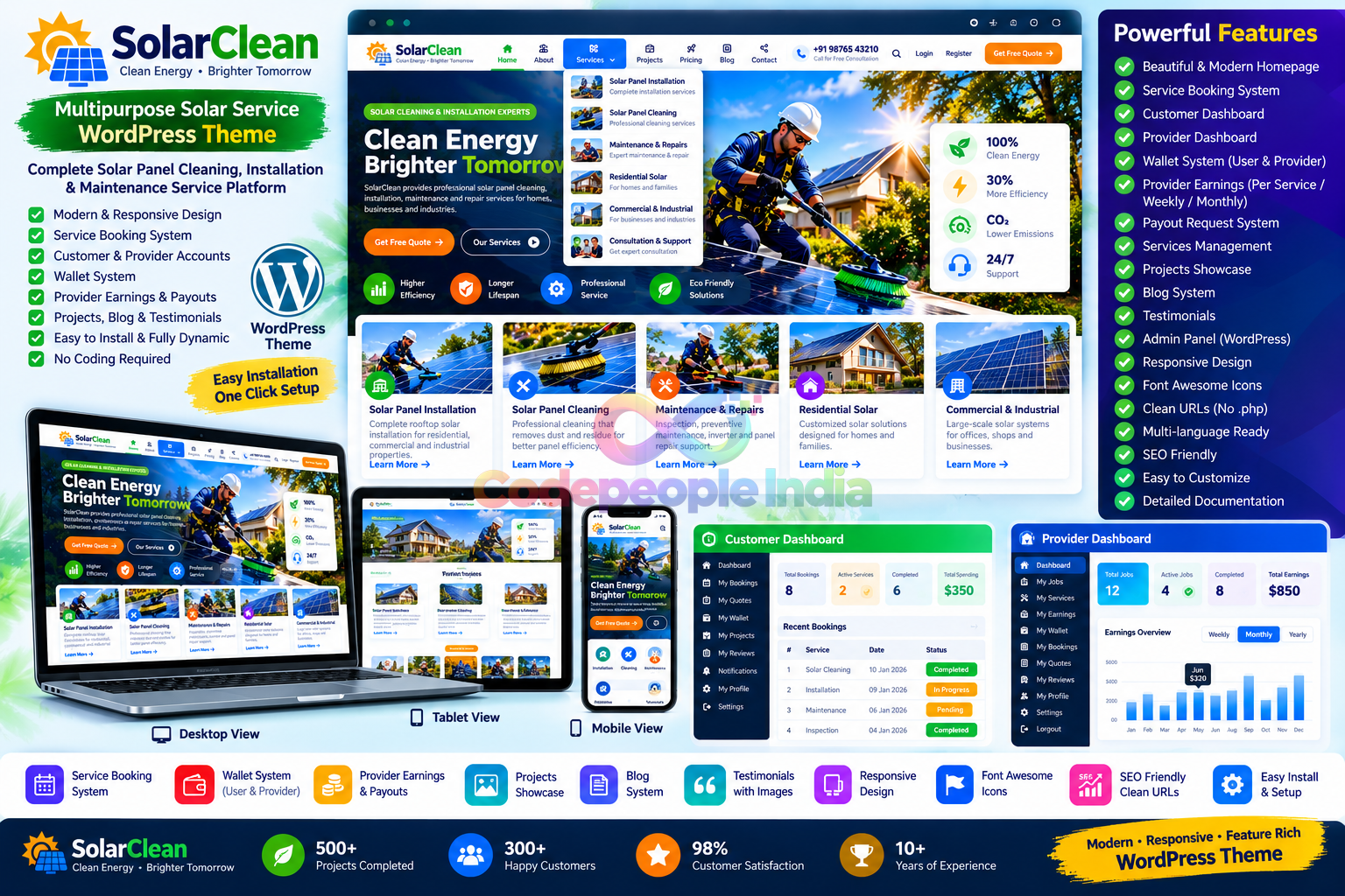 ☀️ SolarClean — WordPress Solar Service & Booking Theme