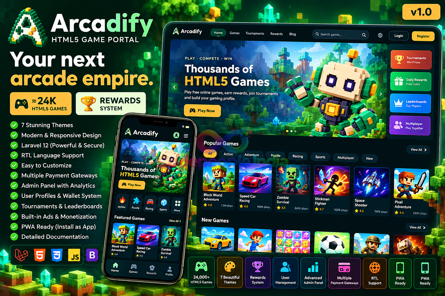 Arcadify - HTML5 Game Portal with Play & Earn, 7 Themes & 6 Languages 1.1.0